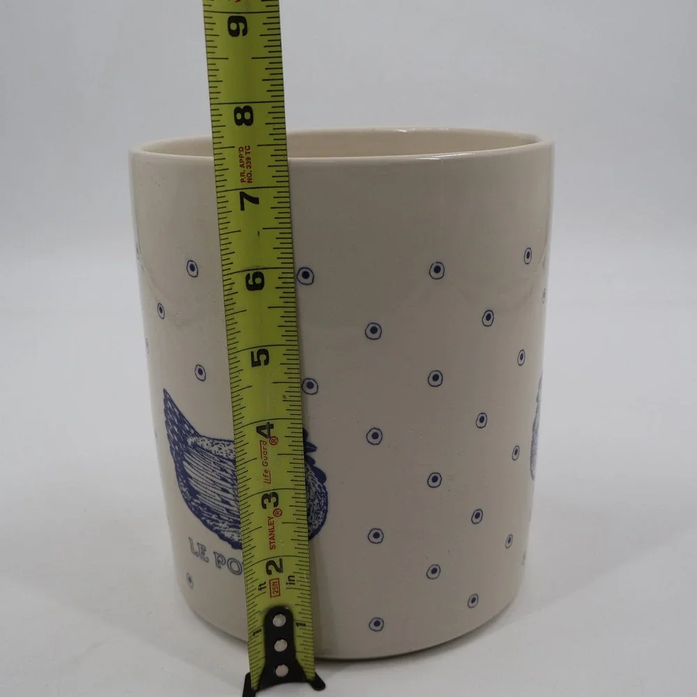 Taylor & Ng Utensil Holder 7.5in Cream Blue Le Poulet Hen Vintage 1984